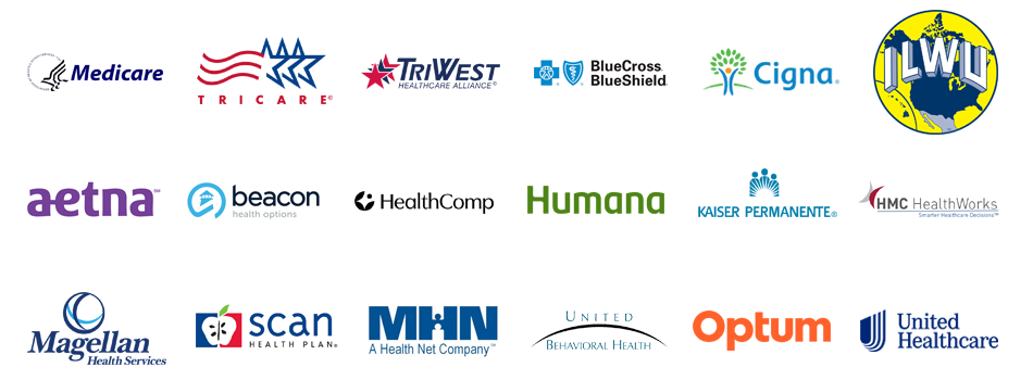 Logos for health insurance plans accepted by Genesis Programs for drug and alcohol addiction treatment.